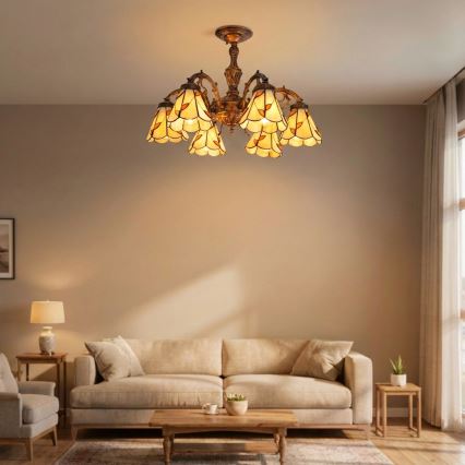 Brilagi - Plafoniera Tiffany in vetro colorato FOLIA 6xE27/60W/230V Ø 60 cm