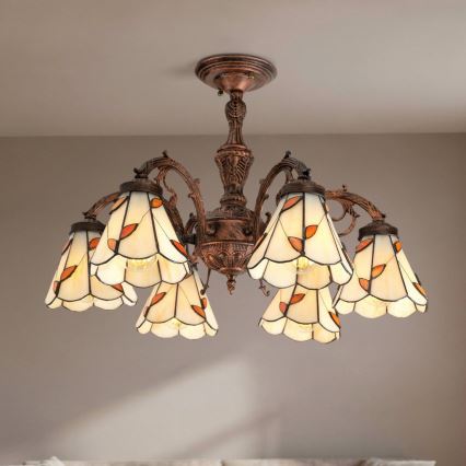 Brilagi - Plafoniera Tiffany in vetro colorato FOLIA 6xE27/60W/230V Ø 60 cm