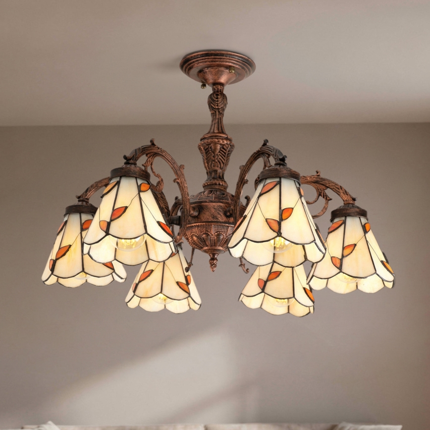 Brilagi - Plafoniera Tiffany in vetro colorato FOLIA 6xE27/60W/230V Ø 60 cm