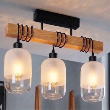 Brilagi - Plafoniera WOOD GLASS 3xE27/60W/230V pino/nero/bianco