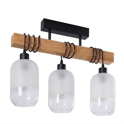 Brilagi - Plafoniera WOOD GLASS 3xE27/60W/230V pino/nero/bianco