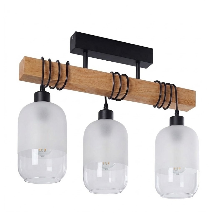 Brilagi - Plafoniera WOOD GLASS 3xE27/60W/230V pino/nero/bianco