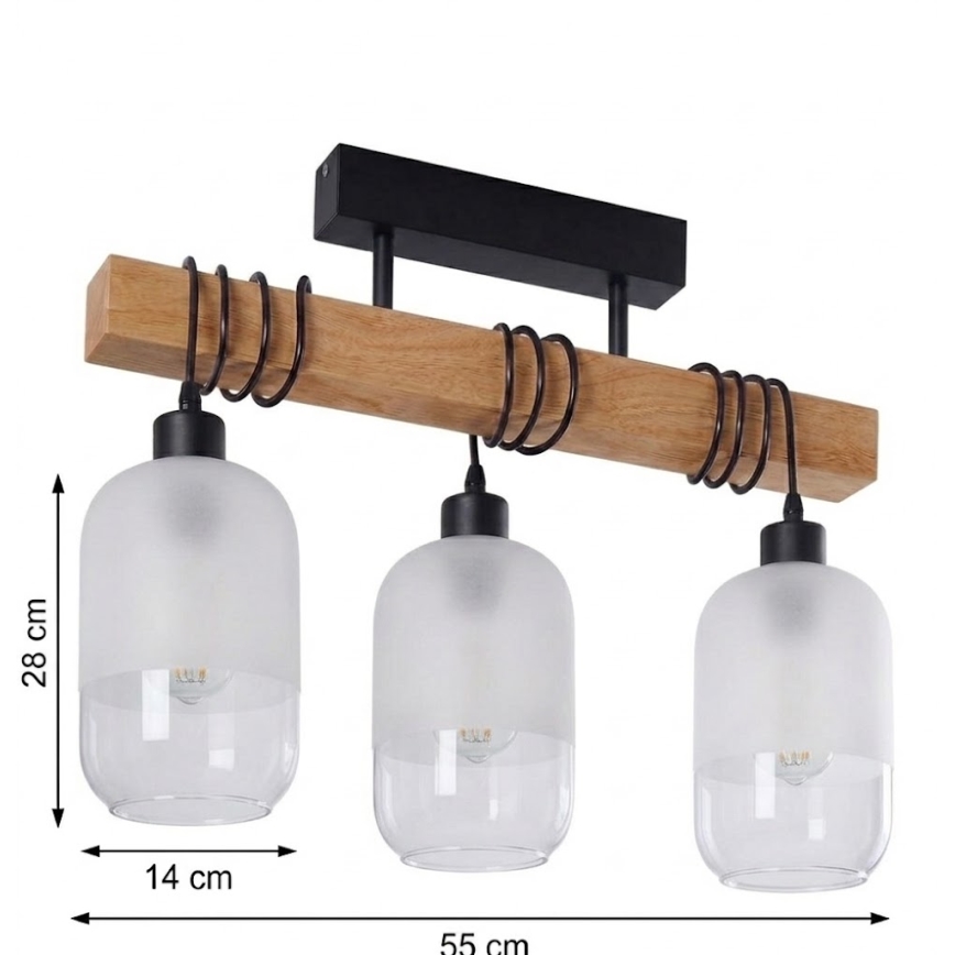 Brilagi - Plafoniera WOOD GLASS 3xE27/60W/230V pino/nero/bianco