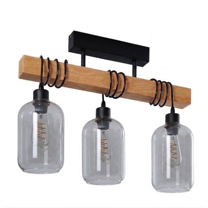 Brilagi - Plafoniera a montaggio superficiale WOOD GLASS 3xE27/60W/230V pino/nero/grigio fumé