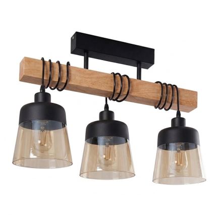 Brilagi - Plafoniera WOOD GLASS 3xE27/60W/230V pino/nero/marrone fumé