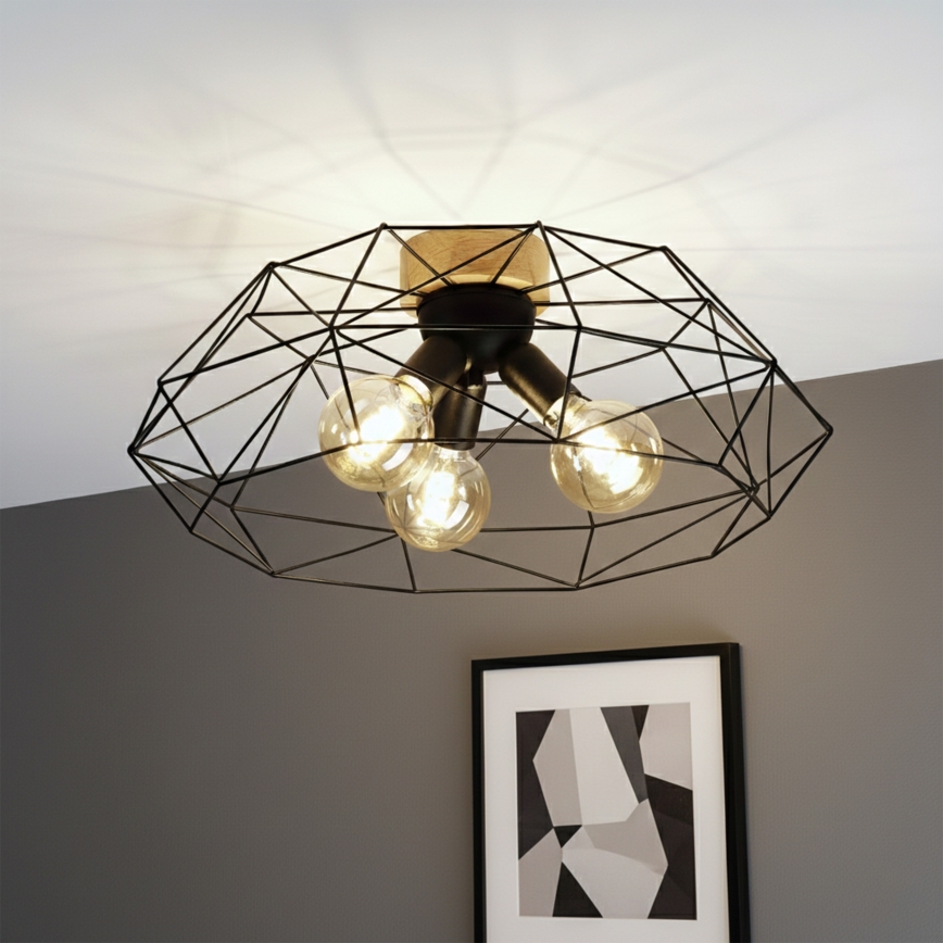 Brilagi - Plafoniera WOODY BASKET 3xE27/60W/230V Ø 60 cm rovere