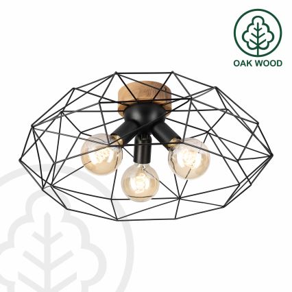 Brilagi - Plafoniera WOODY BASKET 3xE27/60W/230V Ø 60 cm rovere