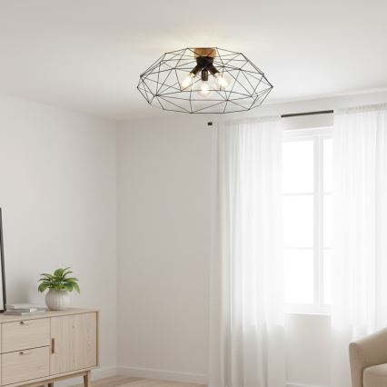 Brilagi - Plafoniera WOODY BASKET 3xE27/60W/230V Ø 80 cm rovere