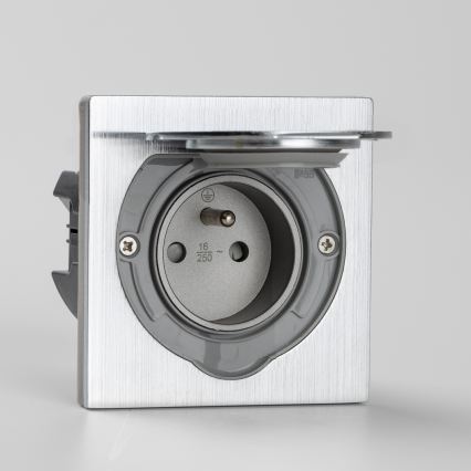 Brilagi - Presa da incasso per cucina INBOX IP55 cromo opaco quadrata