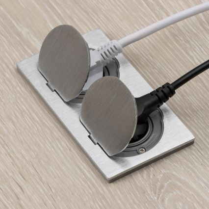Brilagi - Presa doppia da incasso INBOX IP55, rettangolare, colore argento