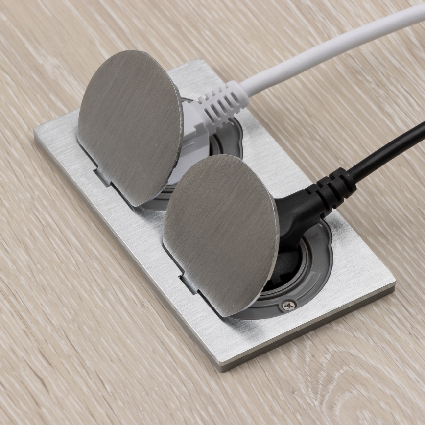 Brilagi - Presa doppia da incasso INBOX IP55, rettangolare, colore argento