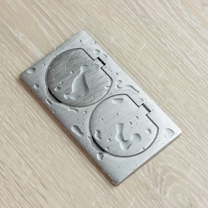 Brilagi - Presa doppia da incasso INBOX IP55, rettangolare, colore argento