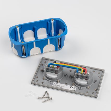 Brilagi - Presa doppia da incasso INBOX IP55, rettangolare, colore argento