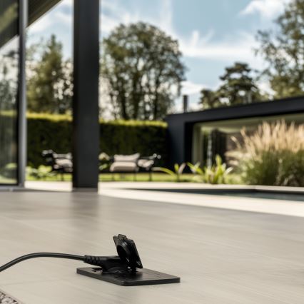 Brilagi - Presa doppia da incasso per pavimento da esterno IP55, nera, rettangolare