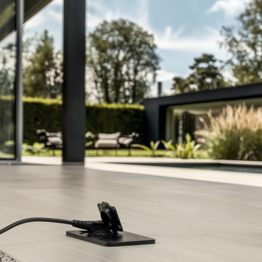 Brilagi - Presa doppia da incasso per pavimento da esterno IP55, nera, rettangolare