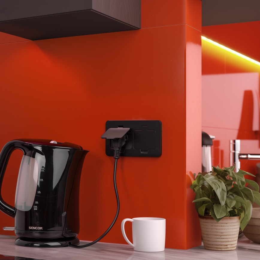 Brilagi - Presa doppia da incasso per pavimento da esterno IP55, nera, rettangolare