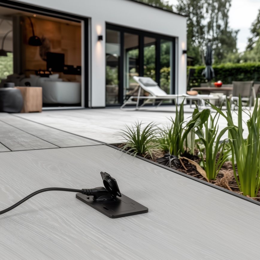 Brilagi - Presa doppia da incasso per pavimento da esterno IP55, nera, rettangolare