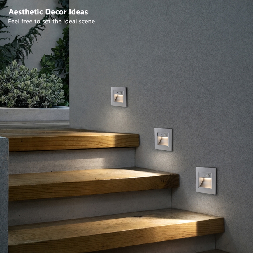 Brilagi - Lampada LED per scale con sensore STEP LIGHT LED/1,5W/230V IP44 argento