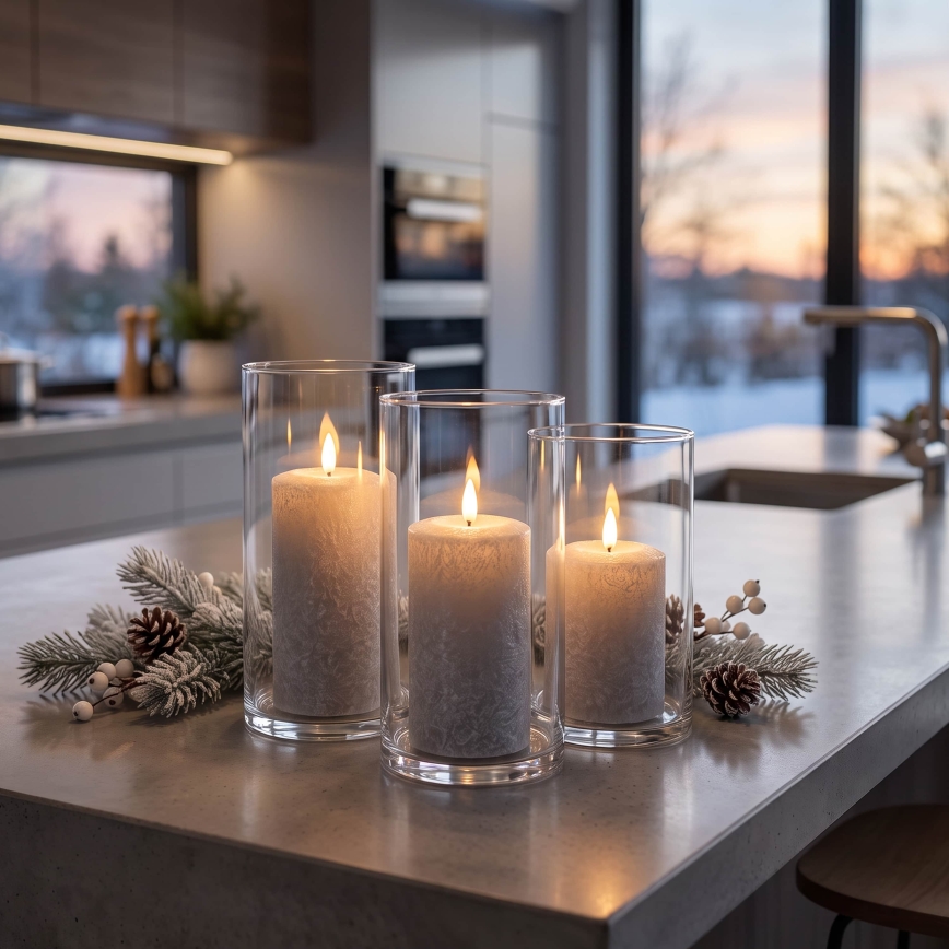 BRILAGI - Set 3x candele LED LED/2xAA grigio