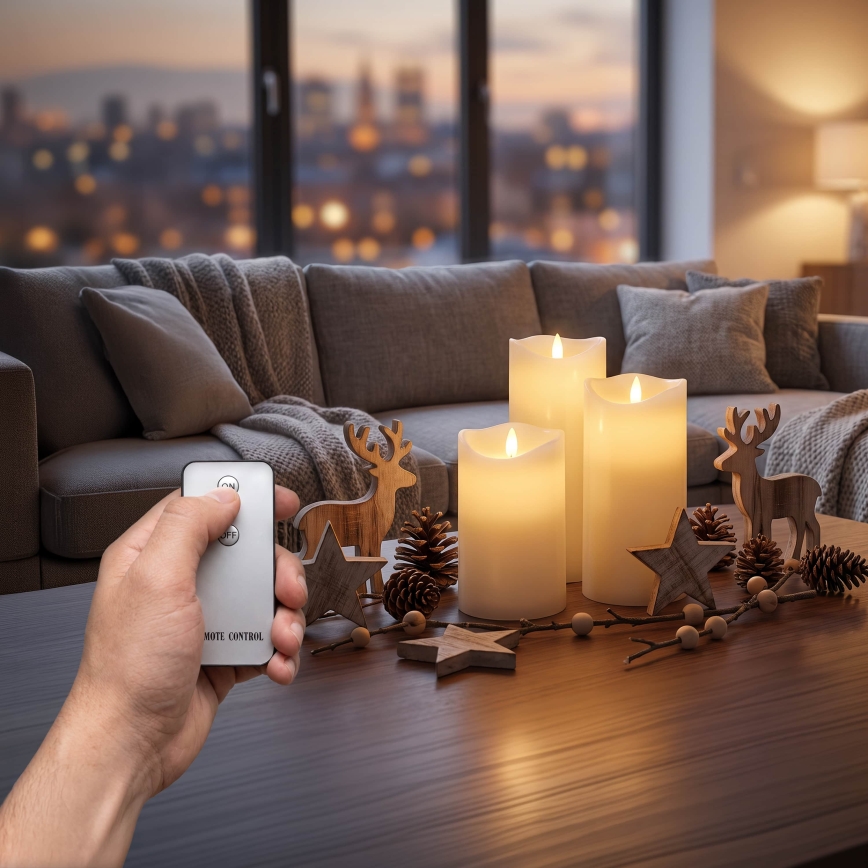 BRILAGI - Set da 3 candele LED LED/3xAAA crema + telecomando