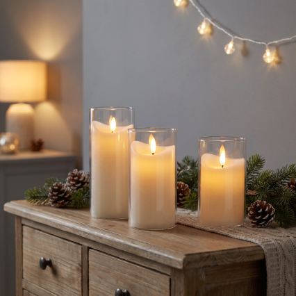 BRILAGI - Set di 3 candele LED, 2x AAA, colore crema