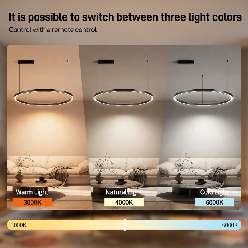 Brilagi - Lampadario LED dimmerabile a sospensione su cavo PORTOFINO LED/60W/230V 3000-6000K Ø 80 cm nero + telecomando