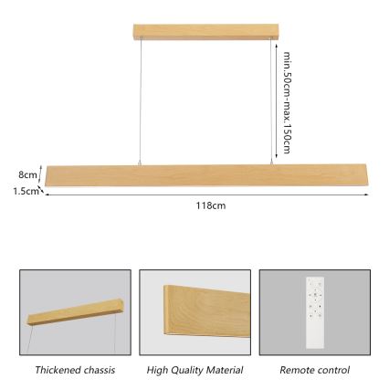Brilagi - Lampadario dimmerabile a sospensione su cavo SLIMLINE LED/40W/230V 3000-6000K finitura rovere + telecomando