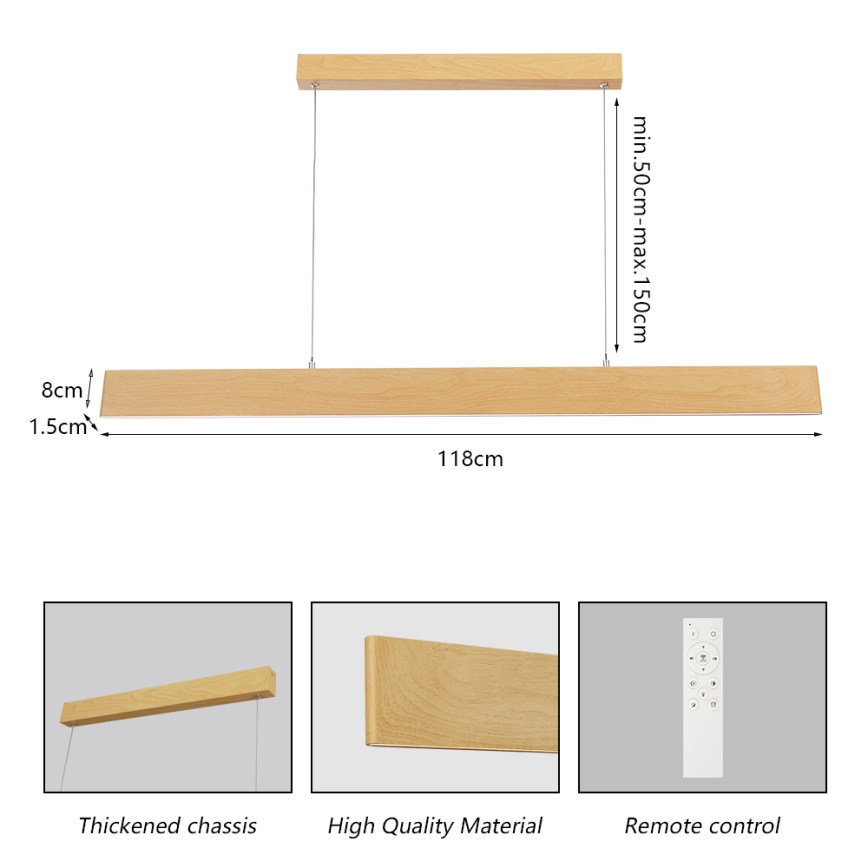Brilagi - Lampadario dimmerabile a sospensione su cavo SLIMLINE LED/40W/230V 3000-6000K finitura rovere + telecomando