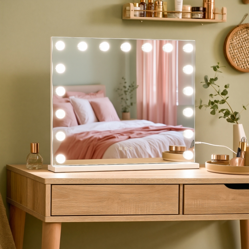 BRILAGI - Specchio per trucco LED dimmerabile HOLLYWOOD LED/15W/230V CCT + 2x USB 60x50 cm bianco