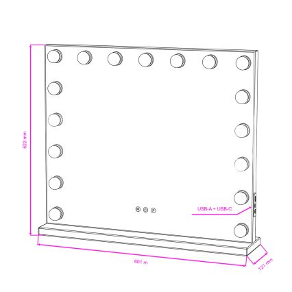 BRILAGI - Specchio per trucco LED dimmerabile HOLLYWOOD LED/15W/230V CCT + 2x USB 60x50 cm bianco