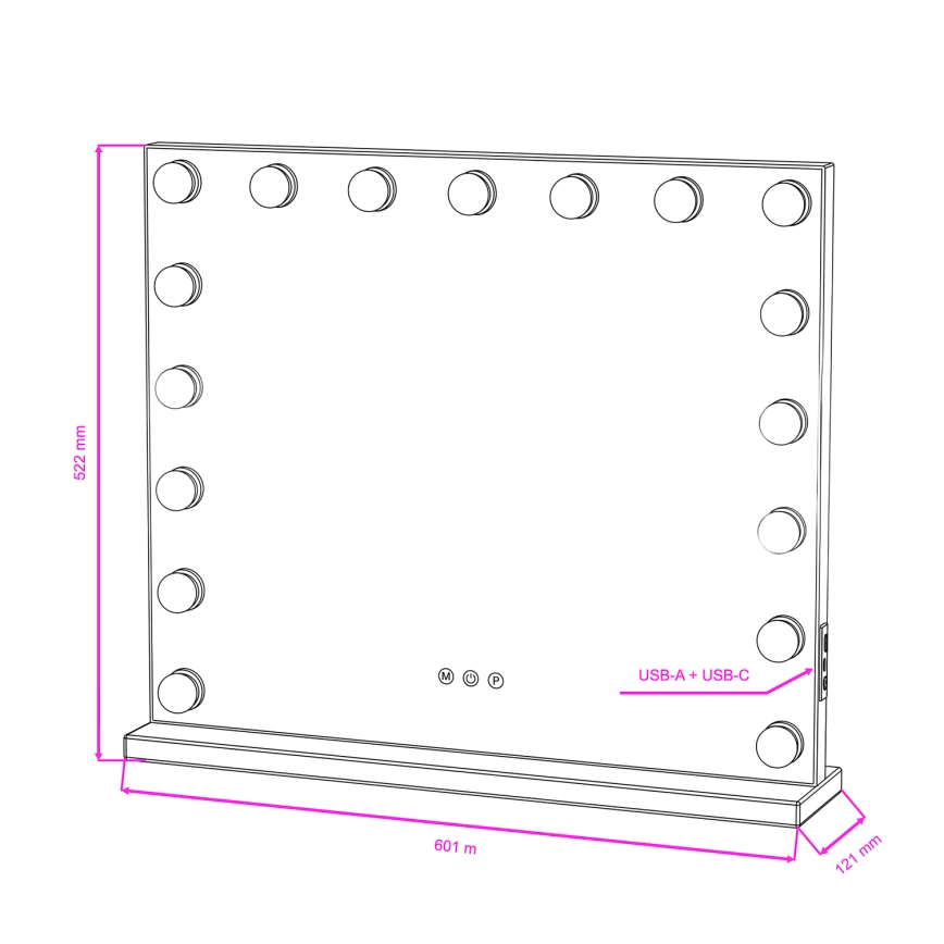 BRILAGI - Specchio per trucco LED dimmerabile HOLLYWOOD LED/15W/230V CCT + 2x USB 60x50 cm bianco