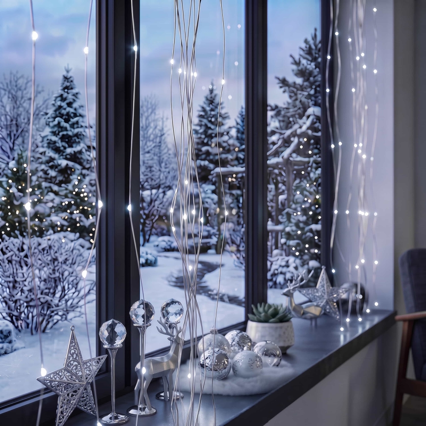 BRILAGI - Tenda di Natale LED 300xLED/8 funzioni/3xAA/USB 1,2m bianco freddo