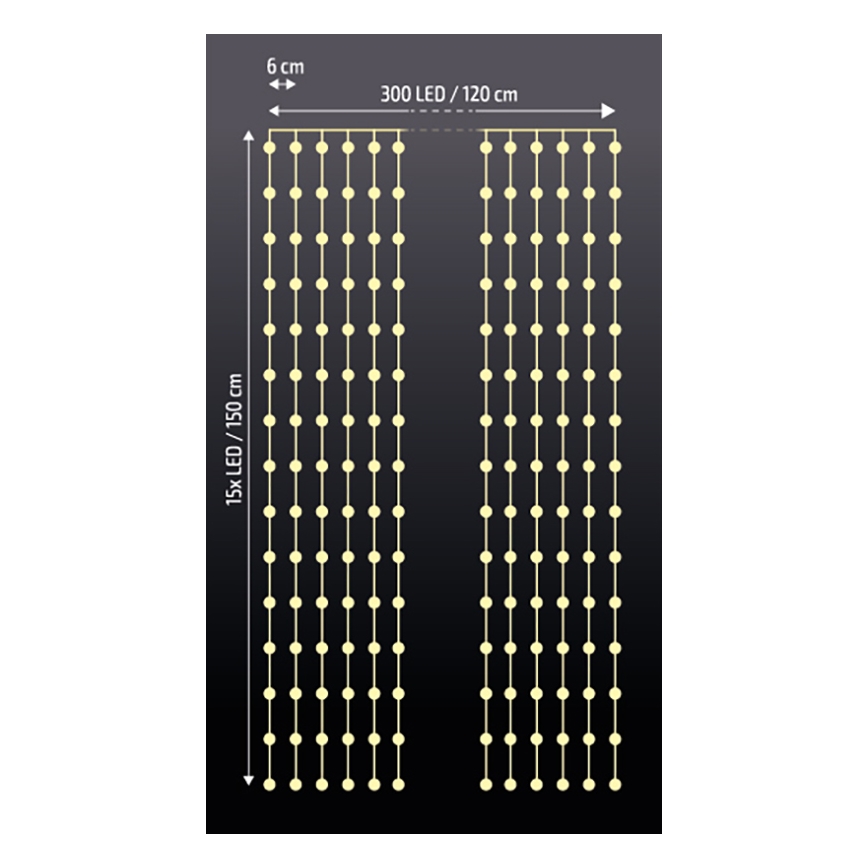 Brilagi - Tenda luminosa di Natale a LED 300xLED/8 funzioni/3xAA/USB 1,2m bianco caldo