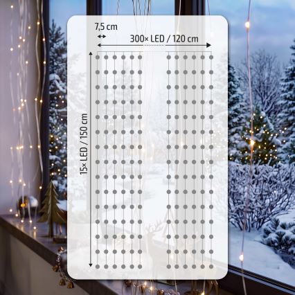 BRILAGI - Tenda luminosa di Natale a LED 300xLED/8 funzioni/3xAA/USB 1,2m bianco caldo