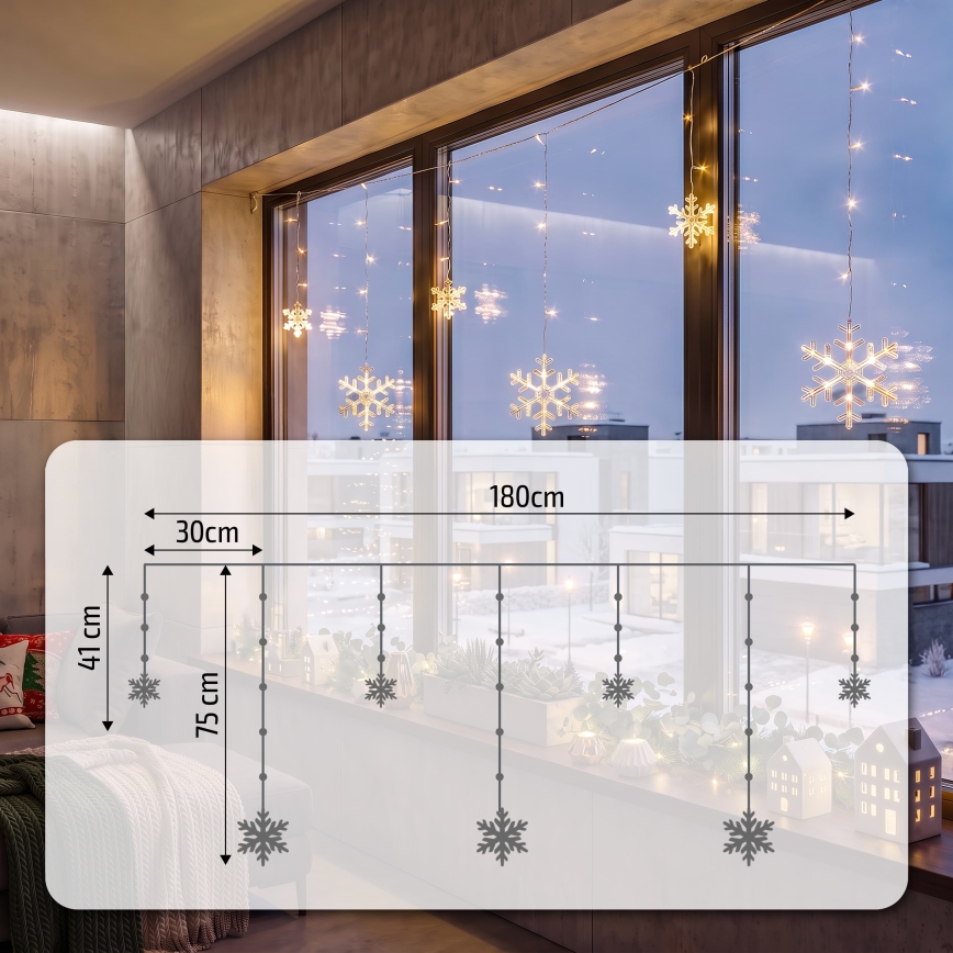 BRILAGI - Tenda luminosa natalizia 77xLED/3xAA/USB 3,8m fiocchi bianco caldo