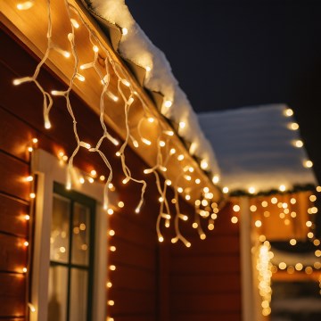 Brilagi - Tenda luminosa natalizia LED da esterno 360 LED/8 funzioni 14 m IP44 bianco caldo effetto stalattiti