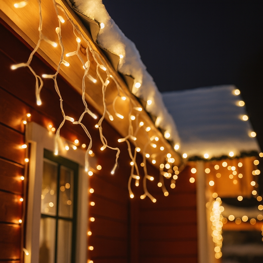 Brilagi - Tenda luminosa natalizia LED da esterno 360 LED/8 funzioni 14 m IP44 bianco caldo effetto stalattiti