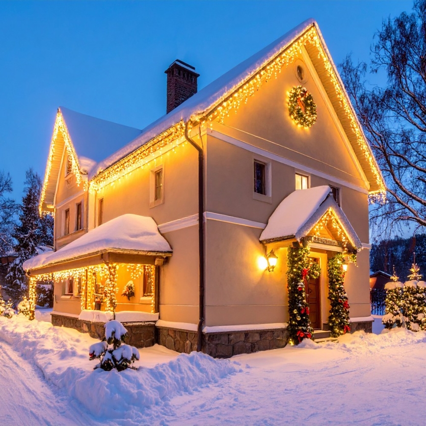 Brilagi - Tenda luminosa natalizia LED da esterno 360 LED/8 funzioni 14 m IP44 bianco caldo effetto stalattiti
