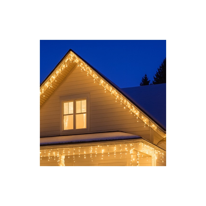 Brilagi - Tenda luminosa natalizia LED da esterno 360 LED/8 funzioni 14 m IP44 bianco caldo effetto stalattiti