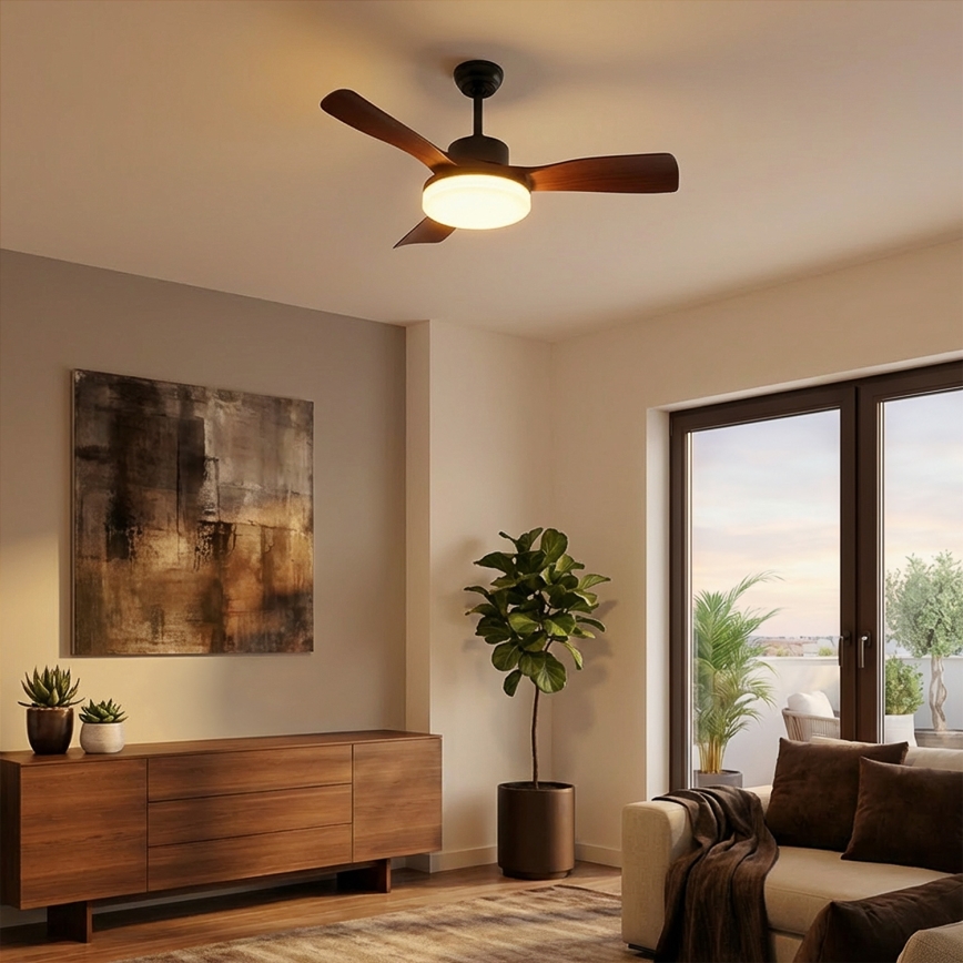 Brilagi - Ventilatore da soffitto dimmerabile a LED/34W/230V 106 cm nero/marrone + telecomando