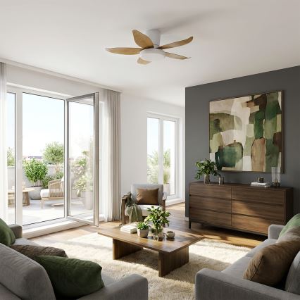 Brilagi - Ventilatore da soffitto dimmerabile a LED/32W/230V 95 cm bianco/marrone + telecomando