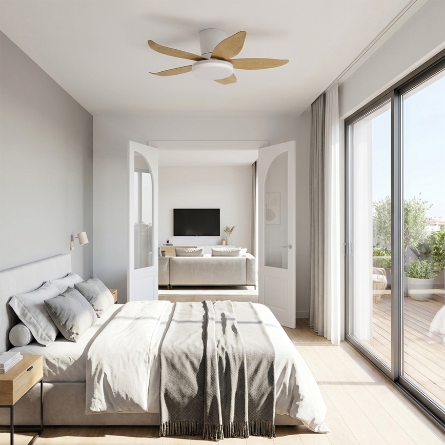 Brilagi - Ventilatore da soffitto dimmerabile a LED/32W/230V 95 cm bianco/marrone + telecomando