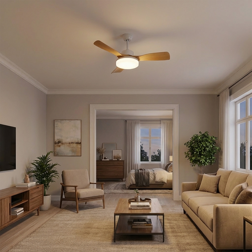 Brilagi - Ventilatore da soffitto LED dimmerabile 34W/230V 106 cm bianco/marrone + telecomando