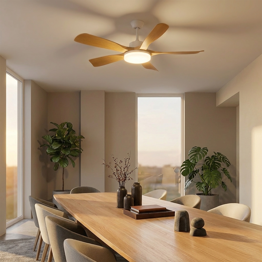 Brilagi - Ventilatore da soffitto LED dimmerabile LED/34W/230V 132 cm bianco/marrone + telecomando