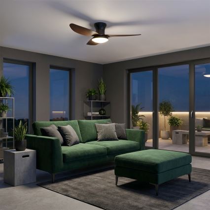 Brilagi - Ventilatore da soffitto dimmerabile con luce a LED, 38 W, 230 V, 3000–6500 K, Ø 100 cm, nero/marrone + telecomando