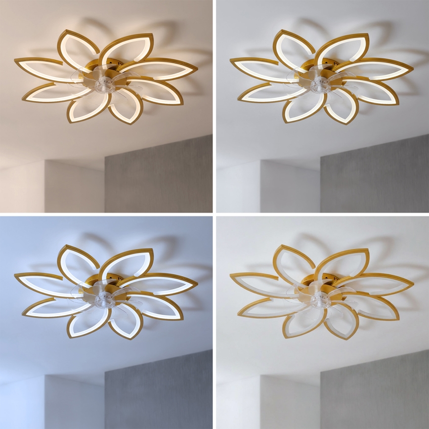 Brilagi - Ventilatore da soffitto dimmerabile a LED 43W/230V Ø 90 cm, finitura oro + telecomando
