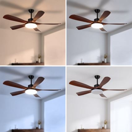 Brilagi - Ventilatore da soffitto dimmerabile a LED/34W/230V 132 cm nero/marrone + telecomando