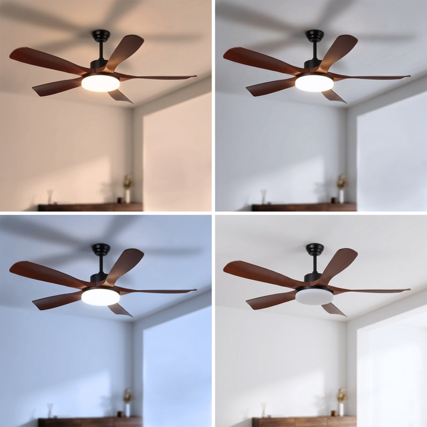 Brilagi - Ventilatore da soffitto dimmerabile a LED/34W/230V 132 cm nero/marrone + telecomando