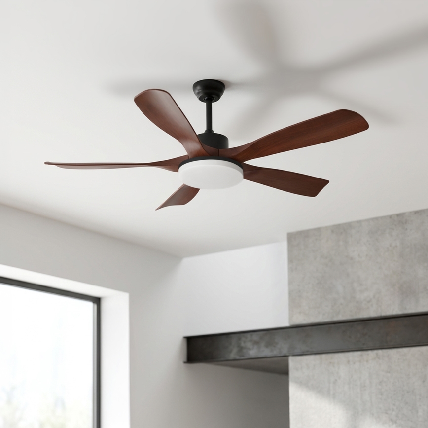 Brilagi - Ventilatore da soffitto dimmerabile a LED/34W/230V 132 cm nero/marrone + telecomando