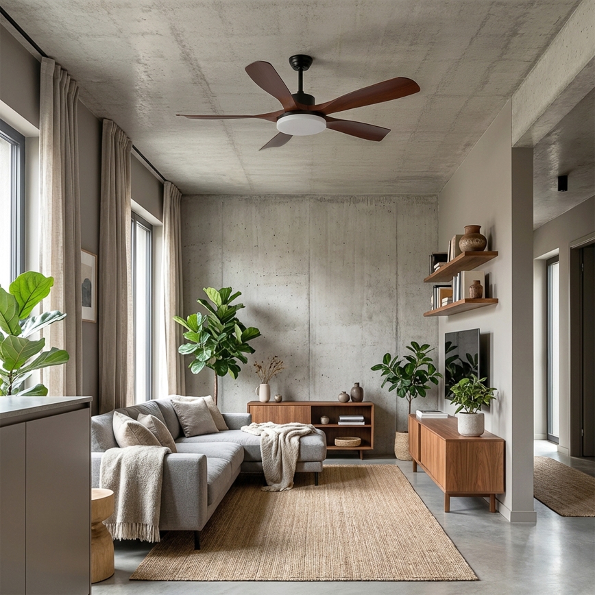 Brilagi - Ventilatore da soffitto dimmerabile a LED/34W/230V 132 cm nero/marrone + telecomando
